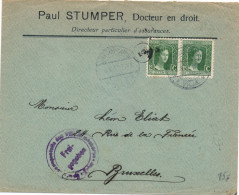 ENVELOPPE  AUSLANDSTELLE FREIGEGEBEN   PAUL STUMPER DOCTEUR EN DROIT TO BRUXELLES      2 SCANS - 1914-24 Maria-Adelaide