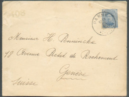 N°141 - 25 Centimes Bleu Obl; Sc PANNE Sur Lettre Du 28-XII-1917 Vers Genève  + (verso) Bande De CENSURE MILITAIRE 108. - Not Occupied Zone