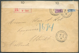 N°140/141 Obl. Sc SAINTE-ADRESSE POSTE BELGE  Sur Lettre Recommandée Du 9-4-1918 Vers Utrecht (P-B Arr. 16-6 !!!) + Doub - Other & Unclassified