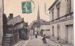 37. FONDETTES. CPA. EGLISE ET RUE PRINCIPALE EST. ANIMATION. ANNEE 1908 + TEXTE - Fondettes