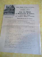 Liste Des Hôtels Et Restaurants De LISIEUX/Syndicat D'Initiative De Lisieux Et Des Environs /  1952     VPN386 - Arte Religioso