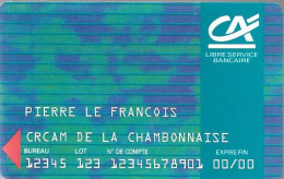 -CARTE-MAGNETIQUE-CREDIT AGRICOLE-Libre Service Bancaire-FACTICE-V°SANS BANDE MAGNETIQUE- Oberthur 03/91-TBE-RARE - Disposable Credit Card