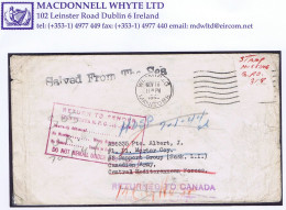 Canada Military Wreck Cover 1943 Cover Winnipeg To Canadian Army Mediterranean, Cachet "Salved From The Sea" - Postal History