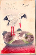Birth Stork With Babies Hearty Congratulations 1909 Embossed - Naissance