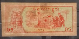 Cambodia Cambodge Pol Pot Khmer Rouge 0.5 Riel VF Banknote Note 1975 - Pick# 19 / 02 Photos - Sonstige – Asien