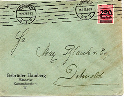 57056 - Deutsches Reich - 1923 - 250.000M/500M EF A Bf HANNOVER -> Detmold - Storia Postale