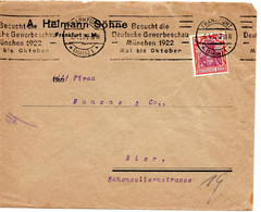 56684 - Deutsches Reich - 1922 - 1,25M Germania EF A OrtsBf FRANKFURT - BESUCHT DIE DEUTSCHE GEWERBESCHAU ... - Cartas & Documentos