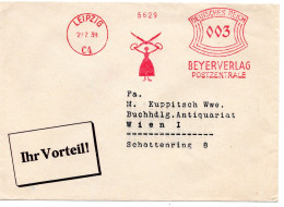 64640 - Deutsches Reich - 1939 - 3Pfg AbsFreistpl A DrucksBf LEIPZIG - BEYERVERLAG -> Wien - Lettres & Documents