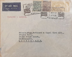 British India PAKISTAN 1937 KARACHI Airmail Cover To LONDON 7 1/2a Nice SLOGAN Cancellations On Front & Back Ex Rare - Pakistan