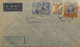 British India PAKISTAN 1943 KARACHI Airmail Cover To SWEDEN 1r 7 1/2a Nice Cancellations On Front & Back Ex Rare - Pakistan