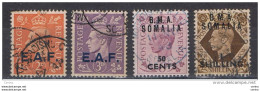 SOMALIA - OCCUPAZ. BRITANNICA:  1943/48  SOPRASTAMPATI  -  4  VAL. US. -  SASS. 2//18 - Somalië