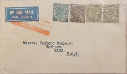 British India 19..? BOMBAY, INDIA Airmail Cover To USA, KG V 9 1/2a Stamps Nice Cancellations On Front & Back - Luchtpost