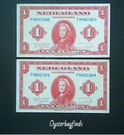 Netherlands 1943: 2 X 1 Gulden With Consecutive Serial Numbers - 1  Florín Holandés (gulden)