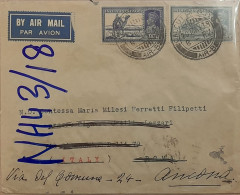 British India 1939 Airmail COVER From INDIA To ITALY KG V 9 1/2a Stamps NICE Cancellations On Front & Back - Poste Aérienne