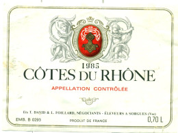 (M12) Etiquette - Etiket Côtes Du Rhône 1985 - Sorgues - Côtes Du Rhône