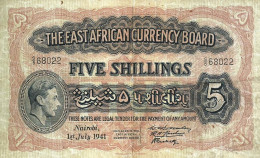 BRITISH EAST AFRICA 5 SHILLINGS BROWNISH KGVI HEAD FRONT MOTIF BACK DATED 01-07-1941 F P28(?) READ DESCRIPTION !!! - Other - Africa