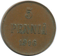 5 PENNIA 1916 FINLAND Coin RUSSIA EMPIRE #AB205.5.U - Finland
