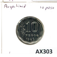 10 PESOS 1963 ARGENTINA Coin #AX303.U - Argentine