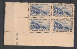 ALGERIE - 1938 - N°Yv. 143 - Philippeville 65c Bleu - Bloc De 4 Coin Daté - Neuf Luxe ** / MNH / Postfrisch - Neufs