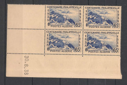 ALGERIE - 1938 - N°Yv. 143 - Philippeville 65c Bleu - Bloc De 4 Coin Daté - Neuf Luxe ** / MNH / Postfrisch - Neufs