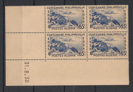 ALGERIE - 1938 - N°Yv. 143 - Philippeville 65c Bleu - Bloc De 4 Coin Daté - Neuf Luxe ** / MNH / Postfrisch - Neufs