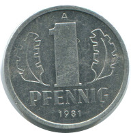 1 PFENNIG 1981 A DDR EAST DEUTSCHLAND Münze GERMANY #AE047.D - 1 Pfennig