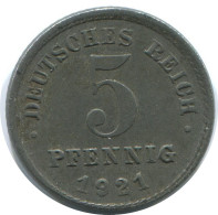 5 PFENNIG 1921 J ALLEMAGNE Pièce GERMANY #AE310.F - 5 Renten- & 5 Reichspfennig