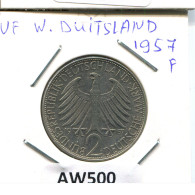 2 DM 1957 J M.PLANCK WEST & UNIFIED GERMANY Coin #AW500.U - 2 Marcos
