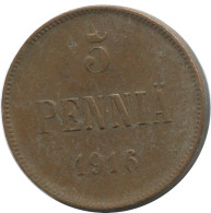 5 PENNIA 1916 FINLAND Coin RUSSIA EMPIRE #AB213.5.U - Finland