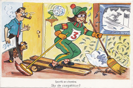 CPSM ILLUSTRATEUR BD BOZZ OU  ROB-VEL OU VELTER HUMOUR  ANNÉES 60 LA TELEVISION LE SKI SPORTIFS EN CHAMBRE - Water-skiing