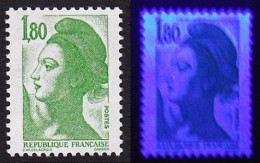 FRANCE 1985 Yvert N° 2375 Liberté 1,80 Vert SANS BANDE PHOSPHORESCENTE " Sans Phosphore " Totale - Brieven En Documenten