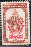 NICARAGUA 1943 VICTORY VICTORIA DECLARATION OF WAR AGAINST THE AXIS 30c USED USATO OBLITERE' - Nicaragua