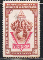 NICARAGUA 1943 VICTORY VICTORIA DECLARATION OF WAR AGAINST THE AXIS 30c USED USATO OBLITERE' - Nicaragua