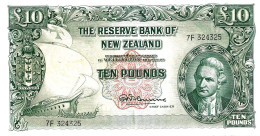 NEW ZEALAND 10 POUNDS GREEN COOK FRONT SHEEPS BACK ND(1967) VF  W/O SECURITY THREAD P.161d SCARCE READ DESCRIPTION!! - New Zealand