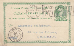 Canada UPU Postal Stationery Ganzsache Entier 2c. Victoria Flamme 'Flag' MONTREAL 1896 MARSEILLE (Arr.) France (2 Scans) - 1860-1899 Reign Of Victoria