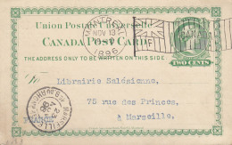 Canada UPU Postal Stationery Ganzsache Entier 2c. Victoria Flamme 'Flag' MONTREAL 1896 MARSEILLE (Arr.) France (2 Scans) - 1860-1899 Victoria