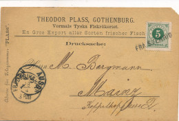 GOTHENBURG - FEM ORE - BEDRIJFSKAART  =  TH.PLASS - VORMALS TYSKA FISKRÖKERIET  EN GROSS EXPORT   1889      2 SCANS - ... - 1855 Préphilatélie