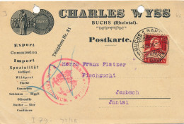 BUCHS  BEDIERFSKARTE 1916 - CHARLES WYSS   EXPORT IMPORT  GEFLÜGEL WILDPRET FISCHE      2 SCANS - Wil