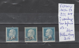 TIMBRE DE FRANÇE NEUF**MNH  1926-27 Nr 222**MNH X3 I= SURCHARGE TRES DEPLACE  COTE 45.00  € - Unused Stamps