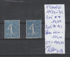 TIMBRE DE FRANÇE NEUF**MNH  1924-32  Nr 205**MNH + 205a BLEU NOIR  COTE 139.50  € - Nuevos