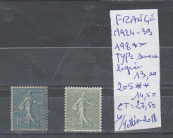 TIMBRE DE FRANÇE NEUF**MNH  1924-39  Nr 198**MNH TYPE SEMEUSE LIGNEE + 205**MNH  COTE 27.50  € - Unused Stamps