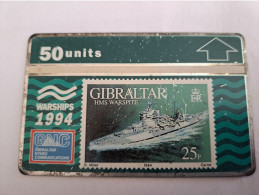 GIBRALTAR  LANDYS & GYR  50 UNITS / HMS WARSPITE    / 409A  /  ,STAMP ON CARD /  USED  CARD   **13284 ** - Gibraltar