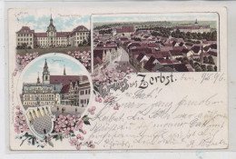 0-3400 ZERBST, Lithographie 1896, Rathaus, Schloß, Ortsansicht, Stadtwappen - Zerbst