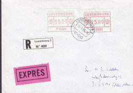 Luxembourg EXPRÉS & Registered Labels LUXEMBOURG 1983 FDC Cover Premier Jour Lettre 25 & 65 Fr. ATM / Frama Labels - Maschinenstempel (EMA)