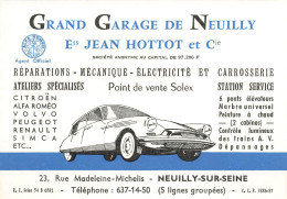 Neuilly Sur Seine * Grand Garage De Neuilly Ets Jean HOTTOT & Cie 23 Rue Madeleine Michelis * Citroën DS * Carte Visite - Neuilly Sur Seine