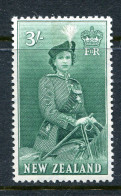 New Zealand 1953-59 QEII Definitives - 3/- Bluish-green HM (SG 734) - Unused Stamps