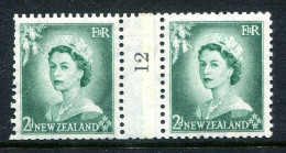 New Zealand 1953-59 QEII Definitives - Coil Pairs - 2d Bluish-green - No. 12 - HM (SG Unlisted) - Unused Stamps