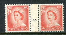 New Zealand 1953-59 QEII Definitives - Coil Pairs - 3d Vermilion - No. 5 - LHM (SG Unlisted) - Neufs