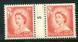 New Zealand 1953-59 QEII Definitives - Coil Pairs - 3d Vermilion - No. 5 - LHM (SG Unlisted) - Nuovi