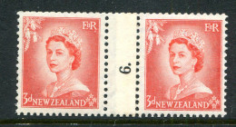 New Zealand 1953-59 QEII Definitives - Coil Pairs - 3d Vermilion - No. 6 - LHM (SG Unlisted) - Nuevos